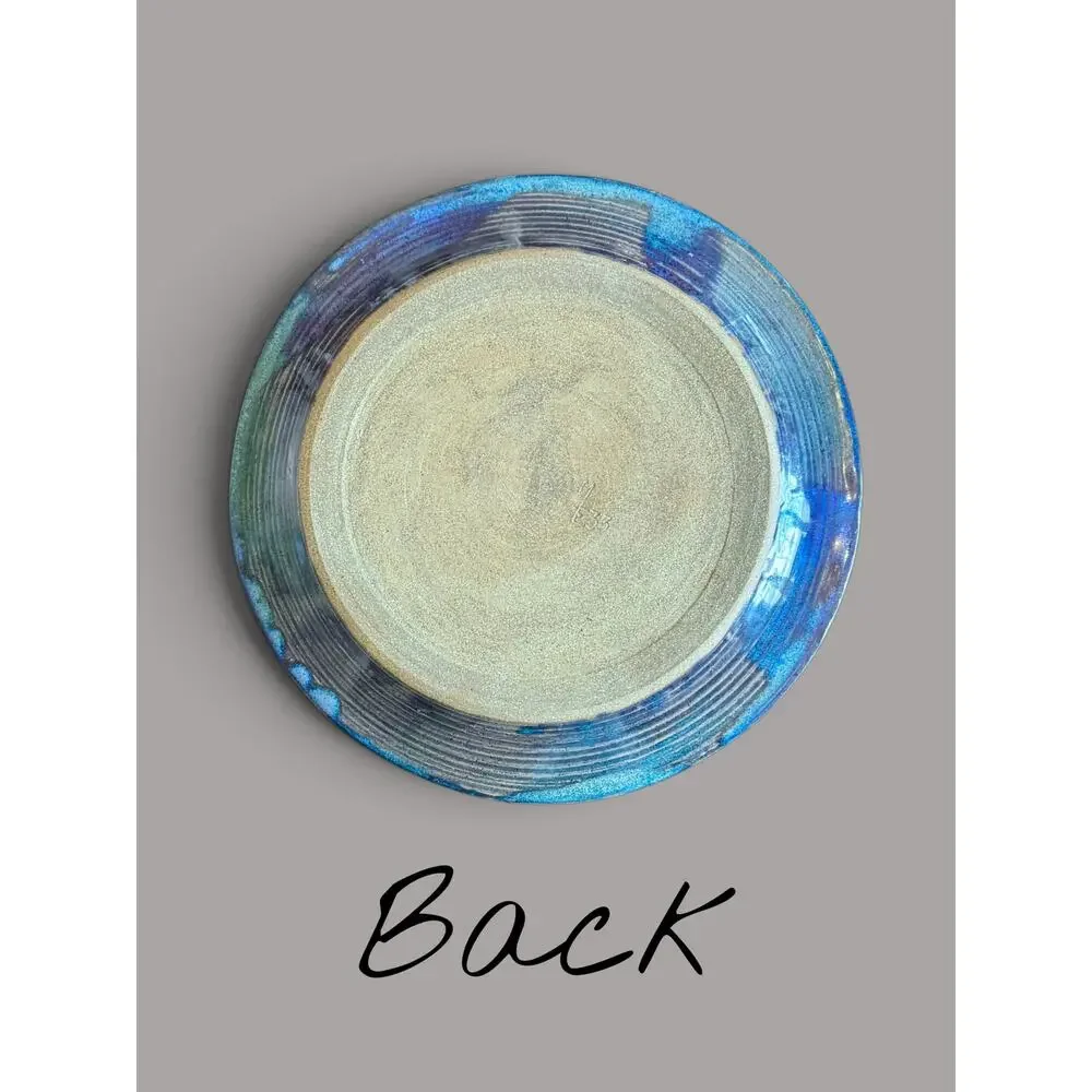 Studio Art Pottery Platter-Signed Blue Purple Green-Iridescent Ceramic-Coastal